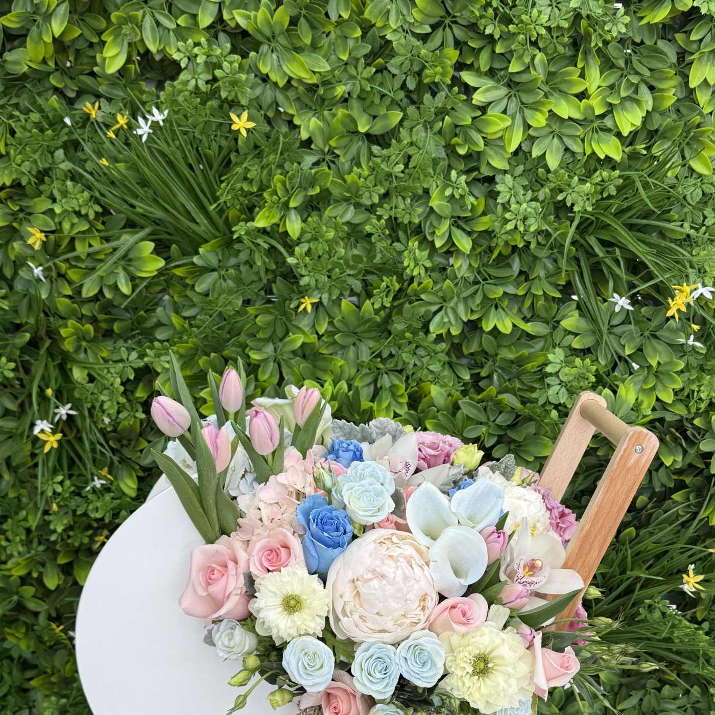 First Bloom pastel new baby flower basket from Lina Flowers in Van Nuys